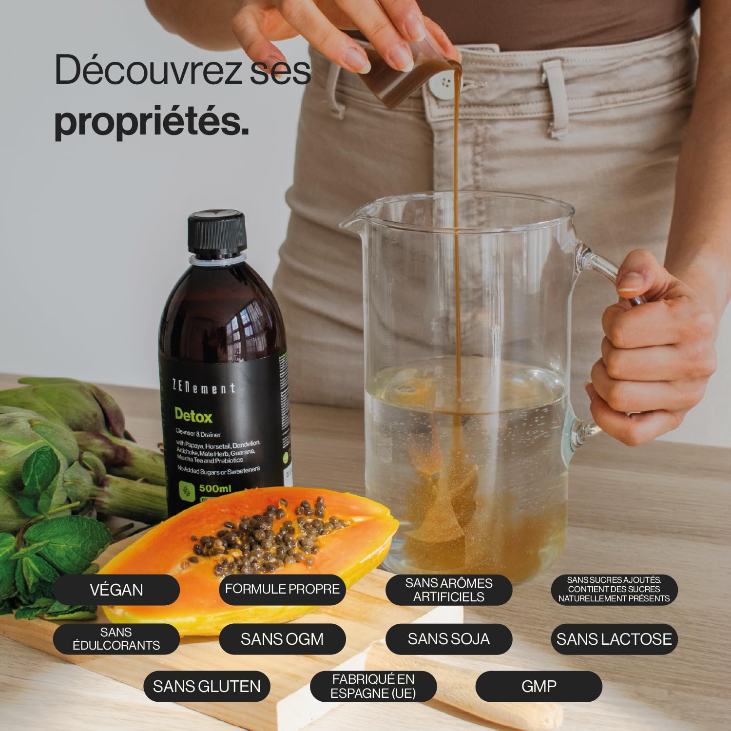 Détox Drainant - Papaye, Prêle, Pissenlit, Artichaut - 500 ml