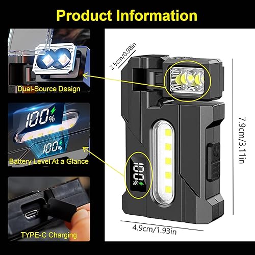 Miniatura 3 de Linterna G5 EDC de 400 lúmenes brillante recargable mini luz con imán giratorio de 180, 3 modos de luz dual, linterna de bolsillo portátil con