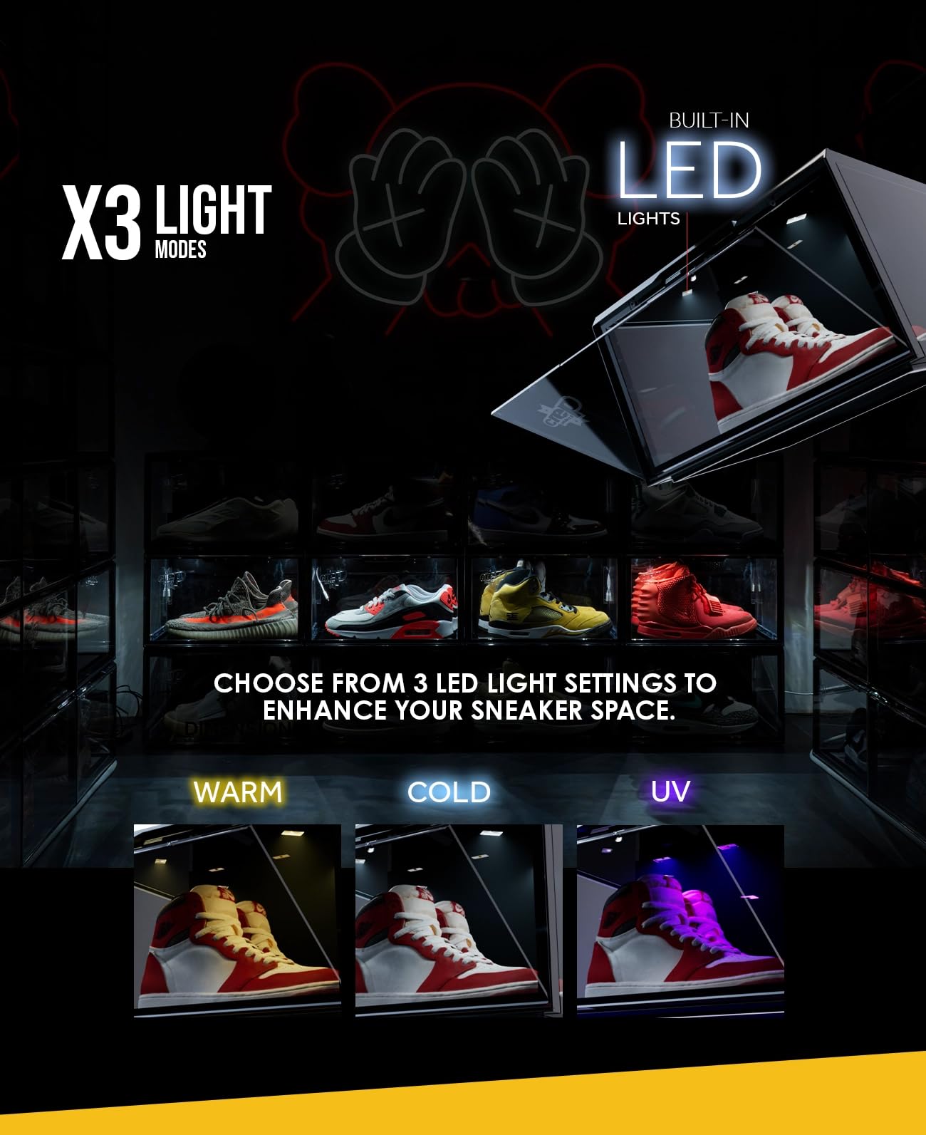 Crep Protect Transparente Schuhbox mit LED - Crates 3.0 Stapelbare Sneaker Aufbewahrungsbox mit Magnetischer Frontklappe, Schuh Organizer & Display Box, UV-Schutz, Für High-Tops bis EU 47