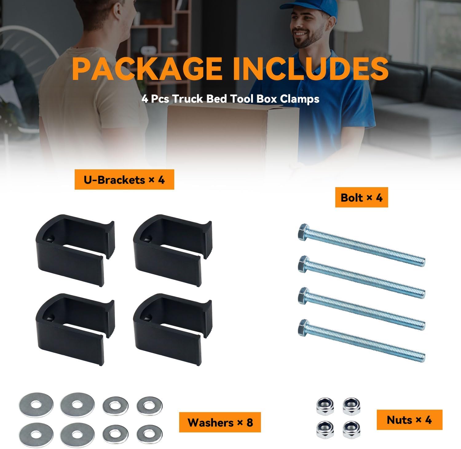 DEAL Black Truck Bed Tool Box Clamps - No-Drill Universal Tie Down Clips Toolbox Mounting Kit - 4PCS