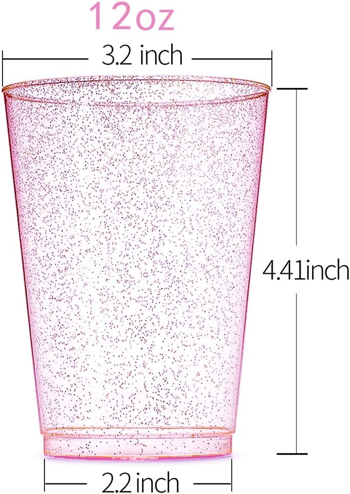 WDF 100pcs 12OZ Rose Gold Cups,Disposable Rose Gold Premium Wedding Glitter Plastic Cups Perfect for Wedding Party Birthday,Easter