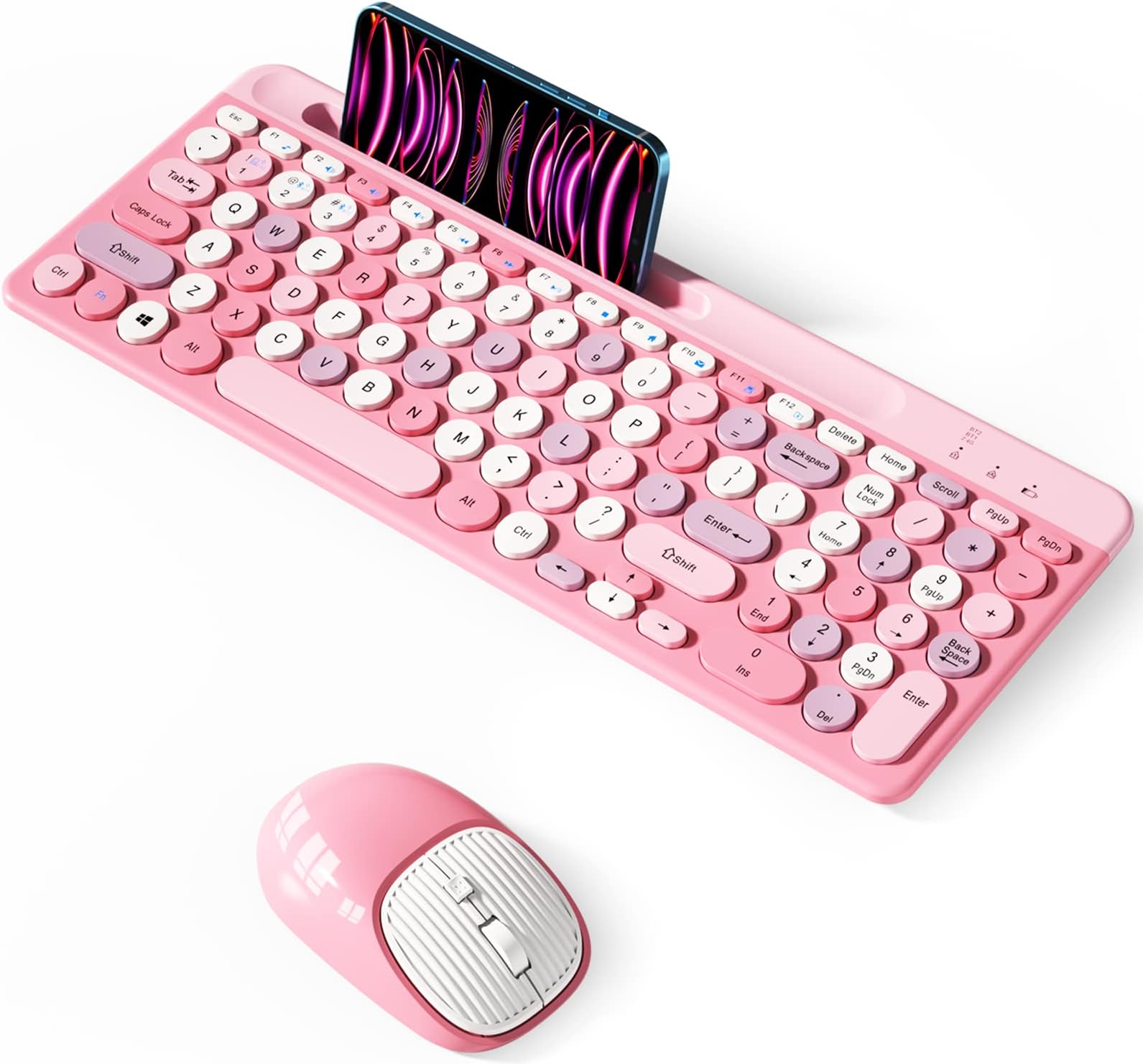 Perixx PERIDUO-713PP Wireless Mini Keyboard And Mouse Combo - Retro Round Key Caps - Pastel - View #2