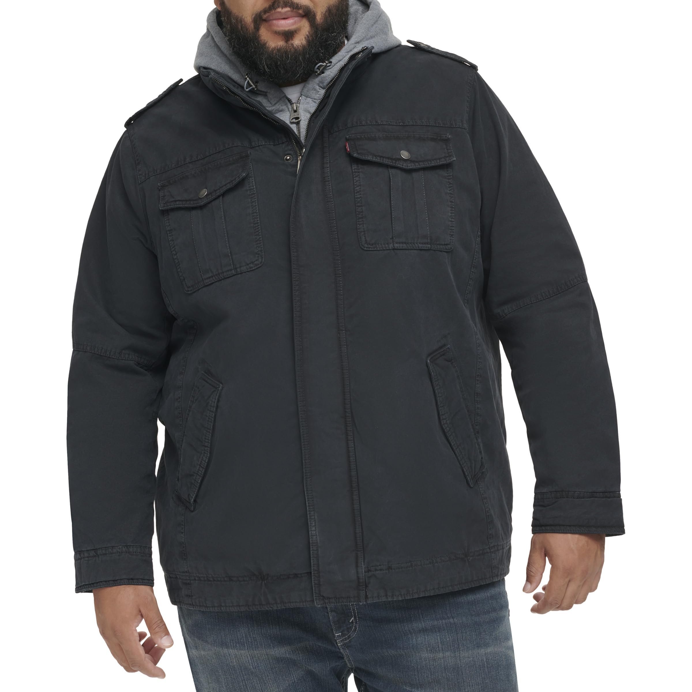 Levi's Men's Washed Cotton Hooded Military Jacket (Regular &amp; Big &amp; Tall Sizes)