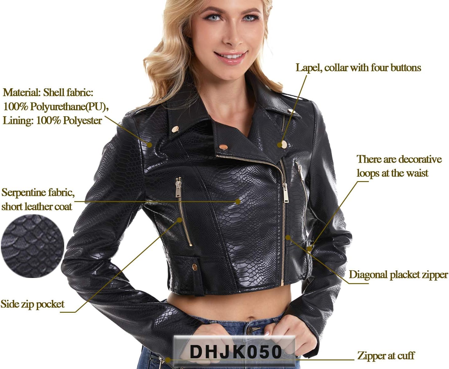 DIASHINY Faux Leather Jacket For Women Crop Short Cropped PU Slim Zip Up Moto Biker Coat Motorcycle Jackets - Image 5