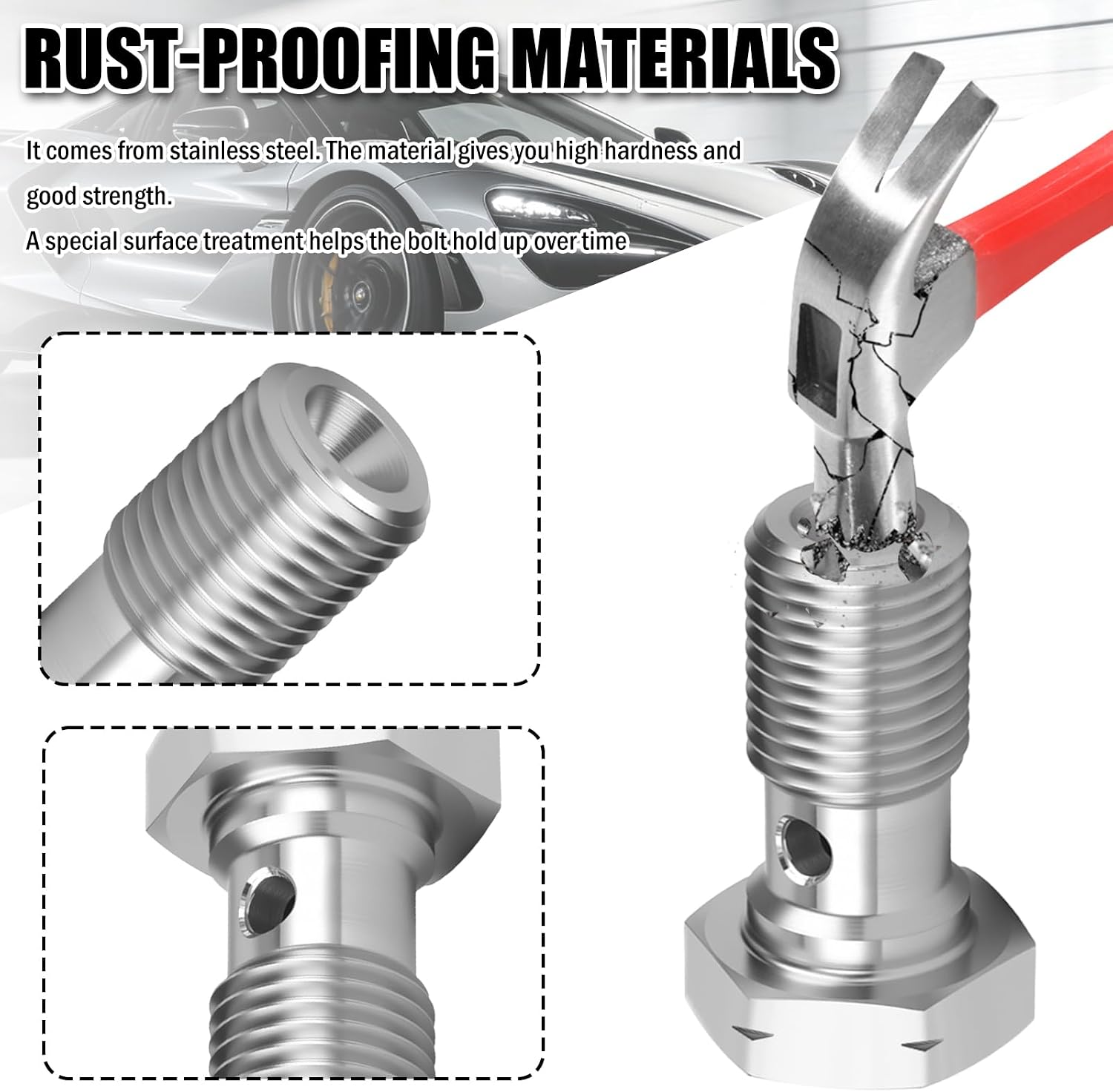 M10x1.0 Metric Car Banjo Bolt & Copper Washer Kit,Stainless Steel Brake Line Fitting for Vehicle Maintenance,Essential Bolt Kit Car Accessories with 20mm Bottom Length