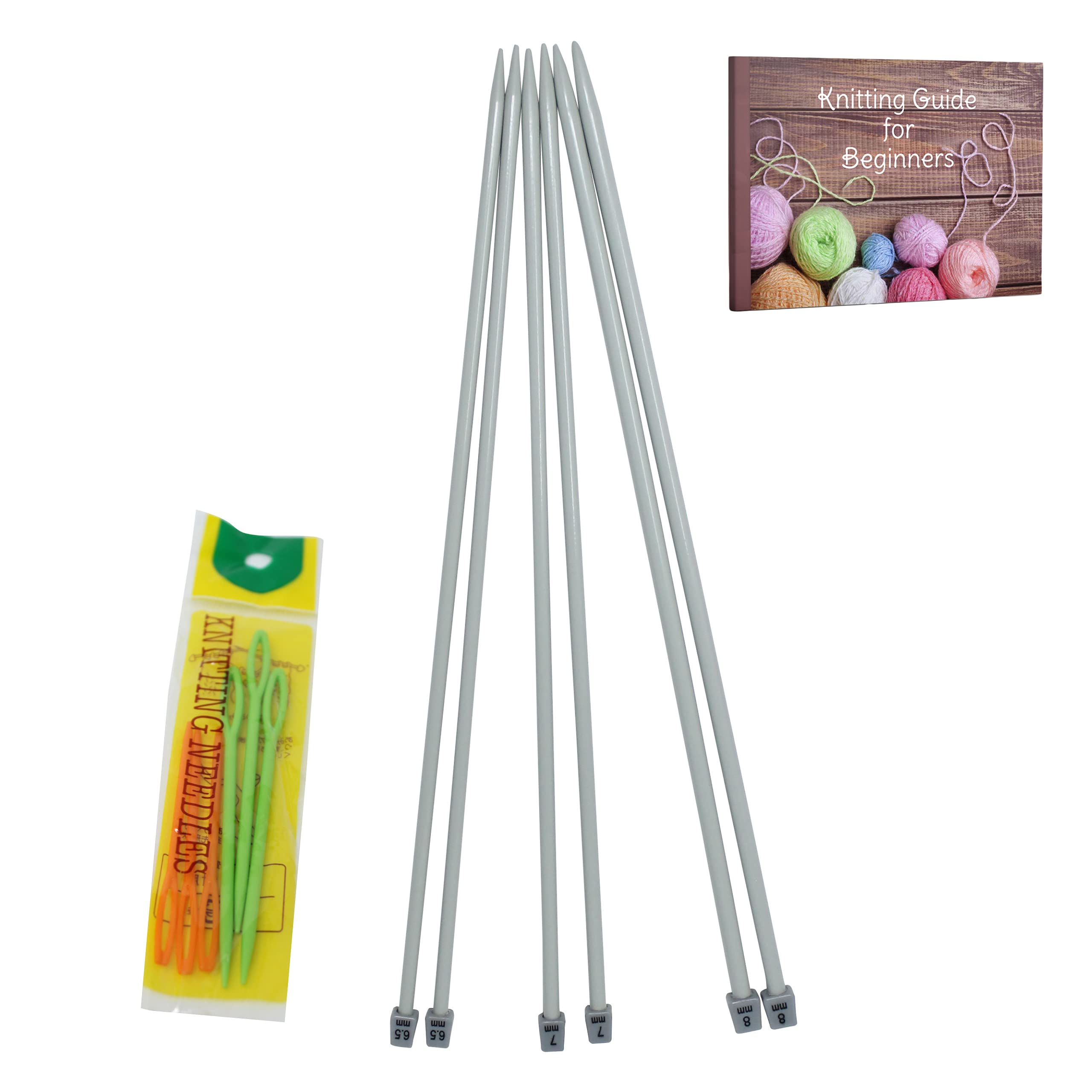 KnitPal Agujas de tejer de metal de una sola punta de 40 cm, (patrones gratis), 3 pares, tallas de EE. UU. 10.5, 10.75 y 11 (6.5, 7 y 8 mm), libro electrónico incluye