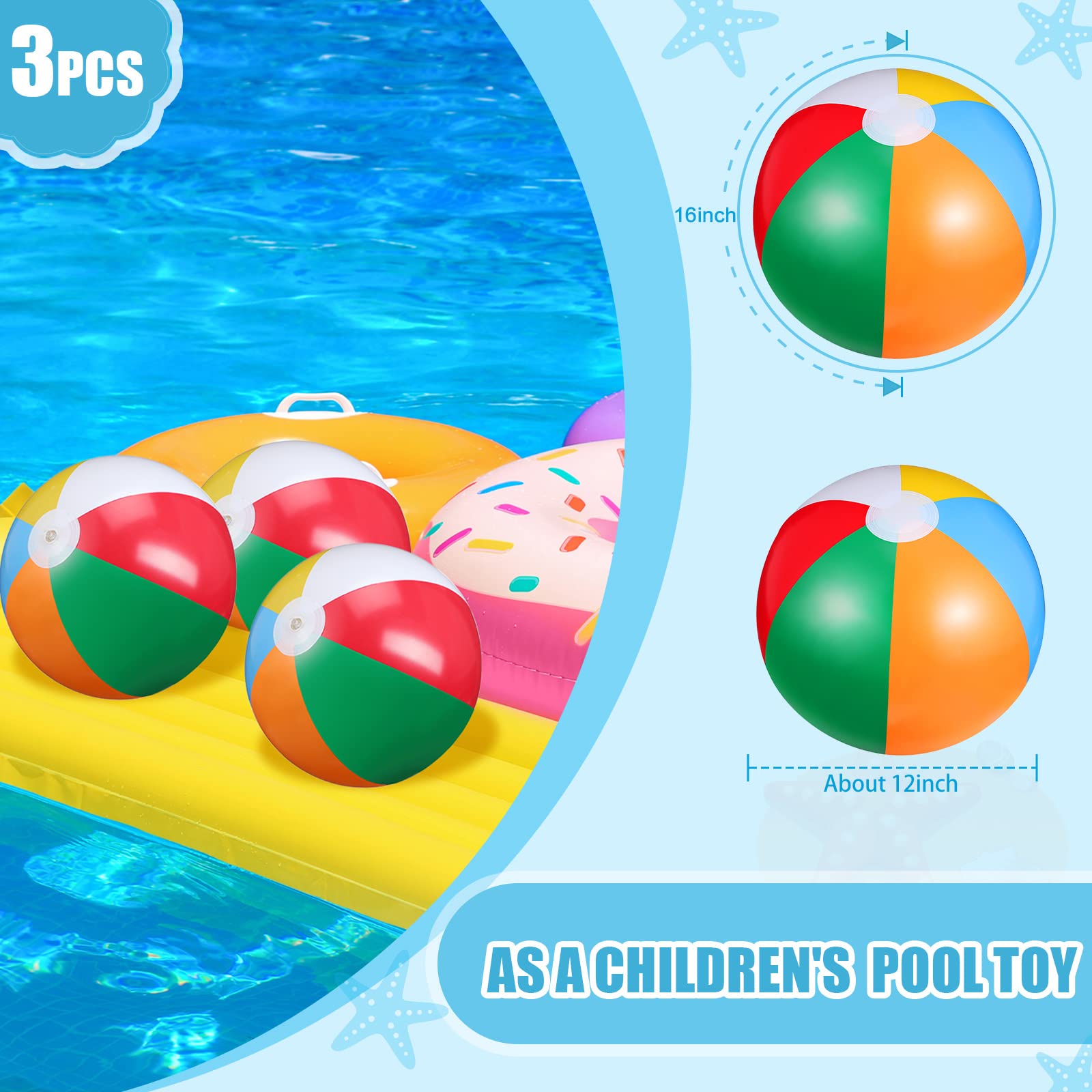 Pack De 6 Pelotas De Playa Inflables De 40 Cm | Set De 3 Negras Y 3 Azules Para Piscina Y Juegos De Verano