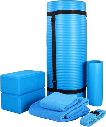 BalanceFrom 7-Piece Set - Include Yoga Mat with Carrying Strap, 2 Yoga Blocks, Yoga Mat Towel, Yoga Hand Towel, Yoga Strap and Yoga Knee Pad
