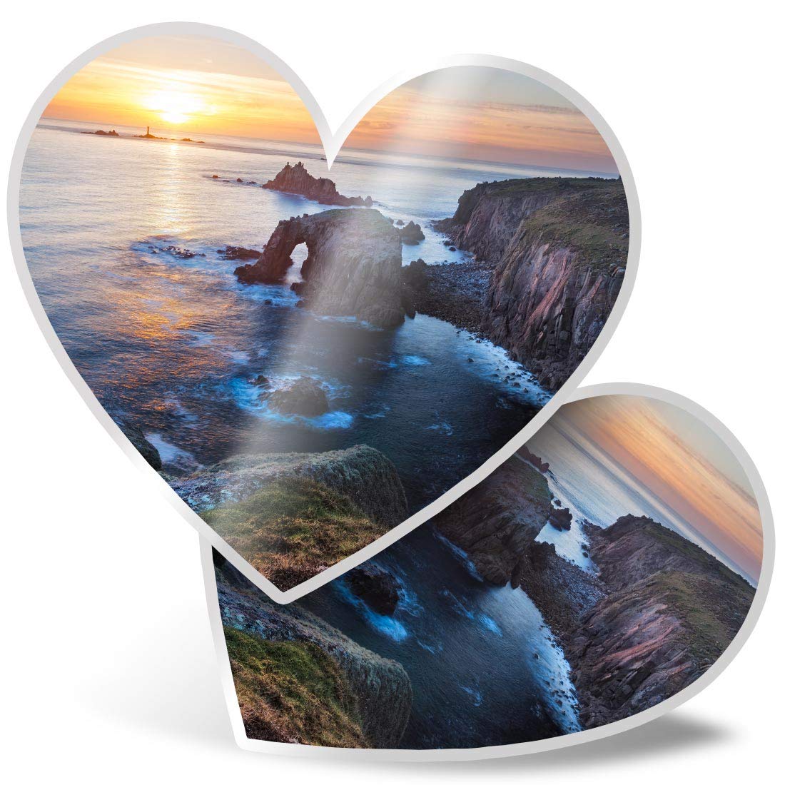 Destination Vinyl Ltd Multi 2 X Heart Stickers 7.5 Cm - Lands End Cornwall England Uk Fun Decals For Laptops,Tablets,Luggage,Scrap Booking,Fridges, #45509