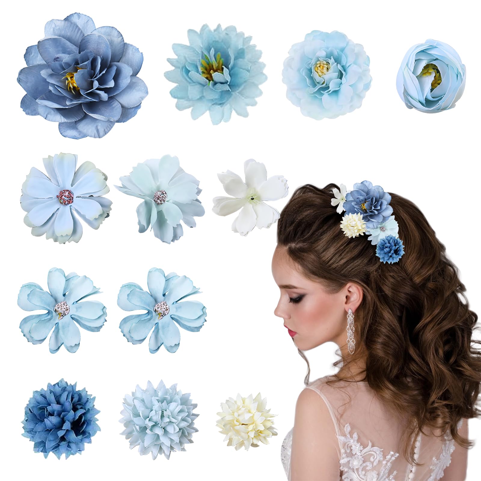 Hurifeng Blumen-Haarklammer für Damen und Mädchen - Haarspange Blume Haarschmuck - Hochwertige Haarklammer Blume für Frauen - Perfekt für Party; Hochzeit und mehr (Blau;Farbe)
