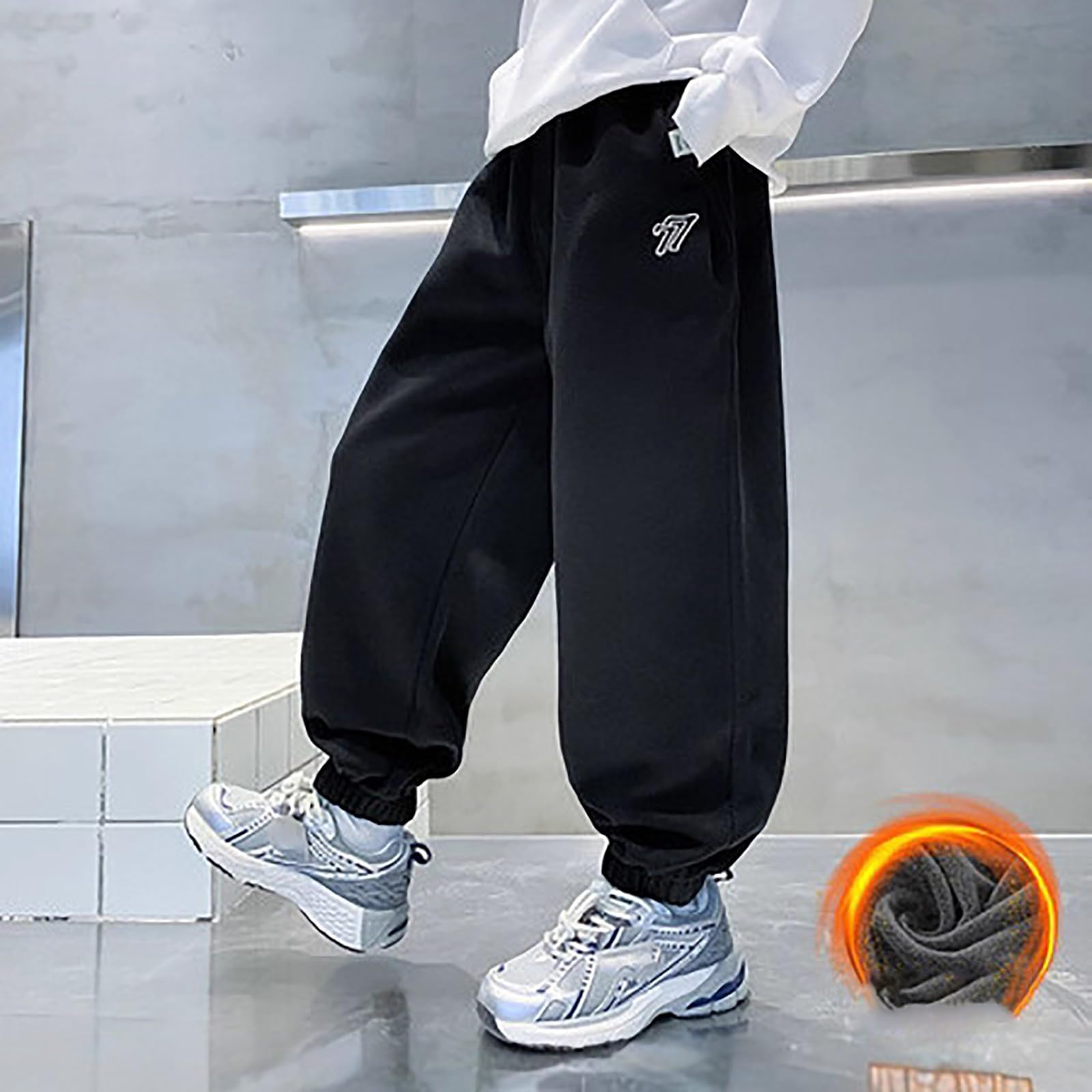 Pantaloni della tuta per ragazzi Bambini Scuola Jog Pantaloni Foderati in Pile Sport Pe Joggers Inverno Pantaloni Caldi Bambini Comfort Morbido Tuta Pantaloni