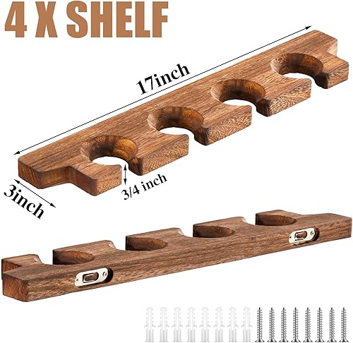 Miniatura 2 de Ripeng 4 piezas de estante de pared de madera para copas con soporte para champán, estante rústico para colgar copas de vino, estante flotante de