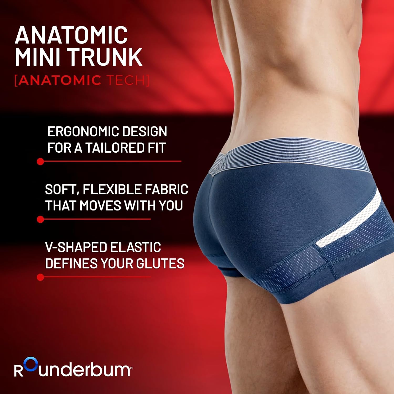 Rounderbum Men’s Anatomic Tech Mini Trunk – Anatomically Contoured Pouch, Soft Cotton Stretch, Low-Rise Fit - Image 3
