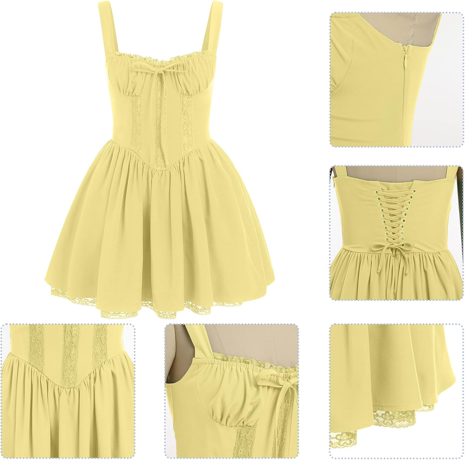 Women's Corset Dress Floral Mini Sexy Spaghetti Straps Low Cut Lace Short Dress Ruffle Summer Bustier Sundress - Image 6