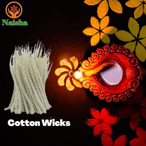 Miniatura 7 de Naisha Mechas de algodón trenzado hechas a mano (500 Pc) Bati largas para lámpara de aceite Diya Jyot Batti Luz en templolámparas de