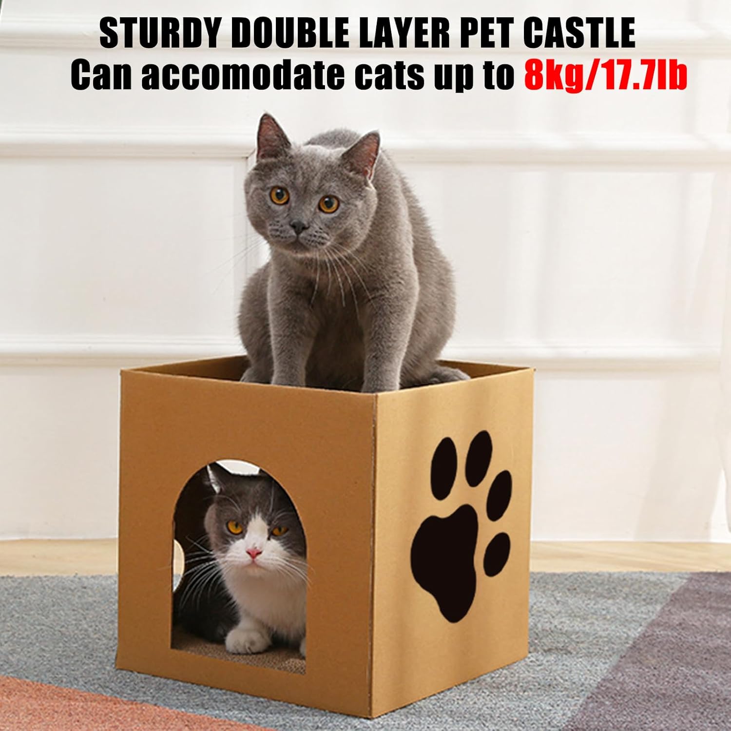 review Cat Cardboard Scratcher, Cat Cardboard House with Scratch Pads Cat Box Cat Bed for Indoor, Hideout for Cat Rabbit Bunny Small Animals