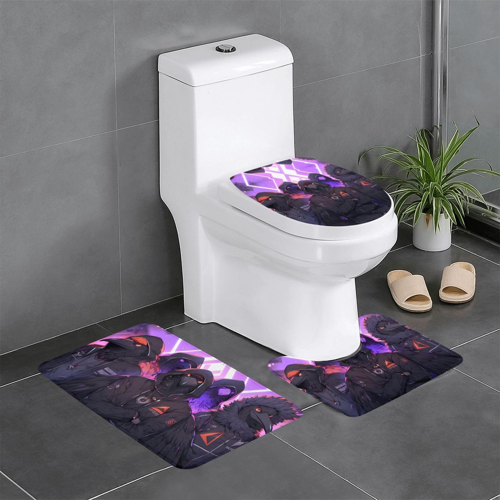 Tapis de bain antidérapants Ravens Picture | Lot de 3 absorbants au design élégant pour la douche