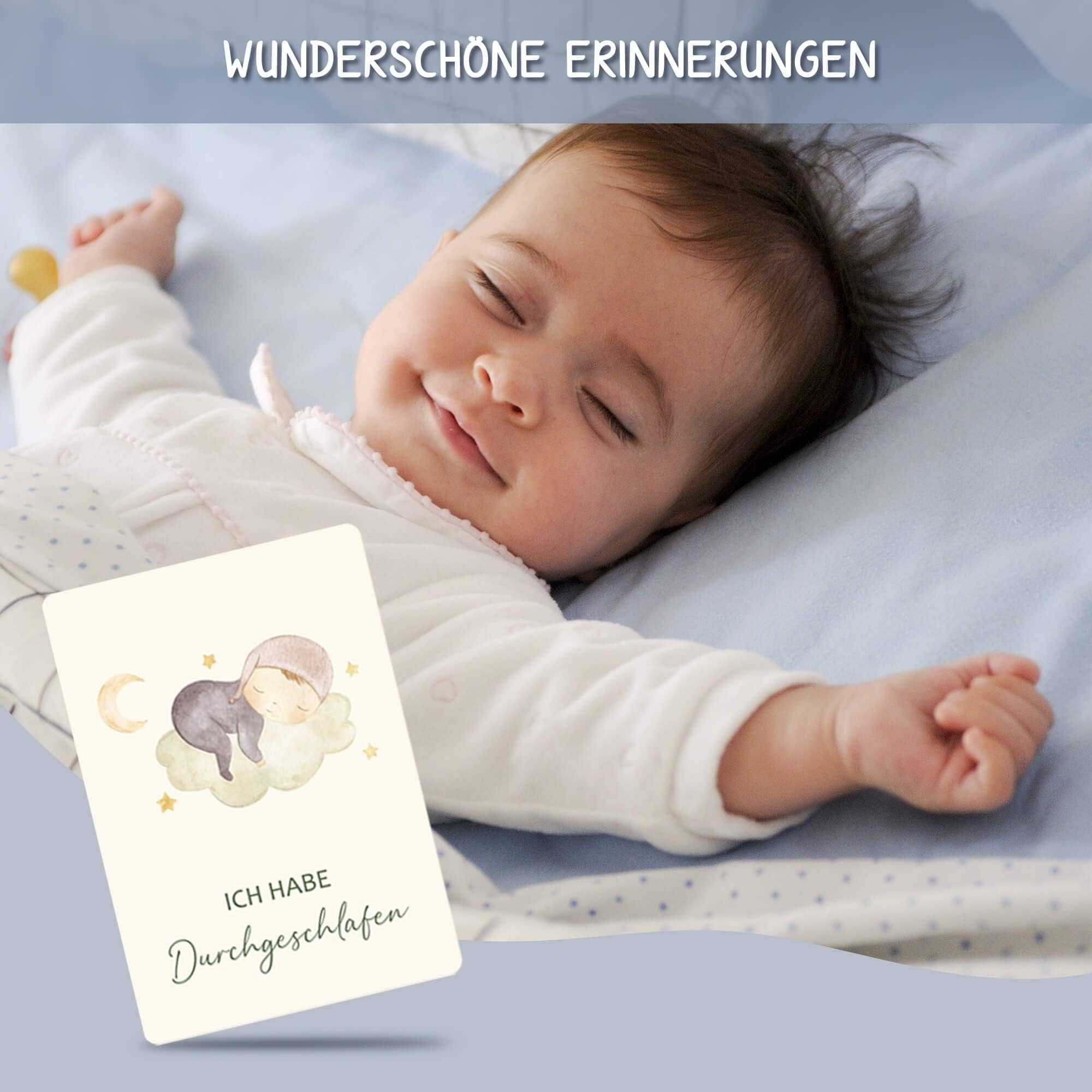 Biroyal Karty z kamieniami milowymi dla niemowląt, zestaw 72 kart z kamieniami milowymi, unisex, dla dziewcząt i chłopców, w zestawie karty pamiątkowe i miesięczne, prezenty dla niemowląt, szczególne momenty (w języku niemieckim)