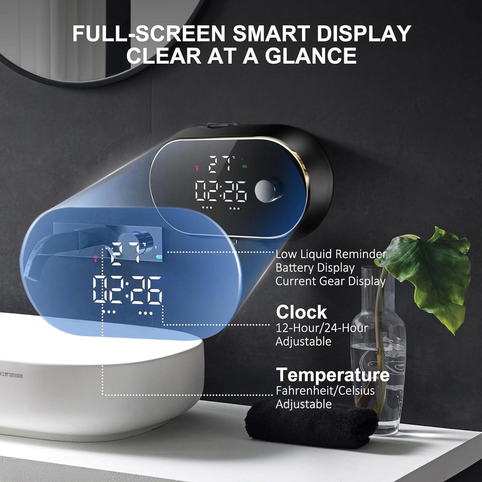 Dispenser automatico di sapone liquido da bagno 450 ml di grande capacità | Dispenser di sapone elettrico intelligente automatico in plastica ricaricabile senza tocco, regolabile