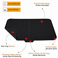 Vista 3 de Luxet Alfombrilla de silicona para secar platos con borde de drenaje integrado, almohadilla de secado higiénica, bandeja resistente compacta y fácil