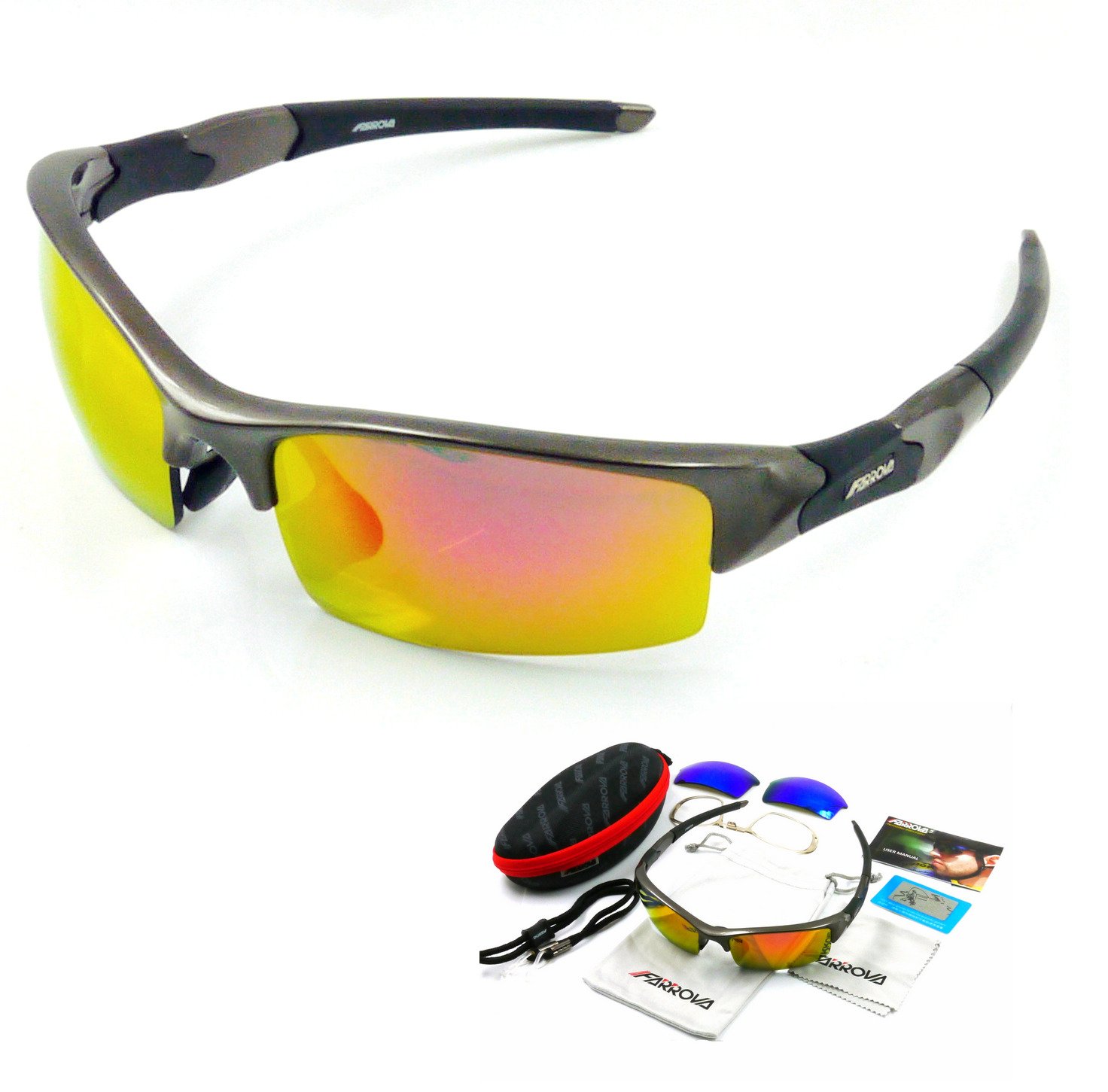 AX5065 Extreme Series Polarized Sunglasses Cycling Grilamid TR90 Frame Sports Sunglasses for Men & Women with Interchangeable Iridium Lenses for All Outdoor Activities, Grey Frame