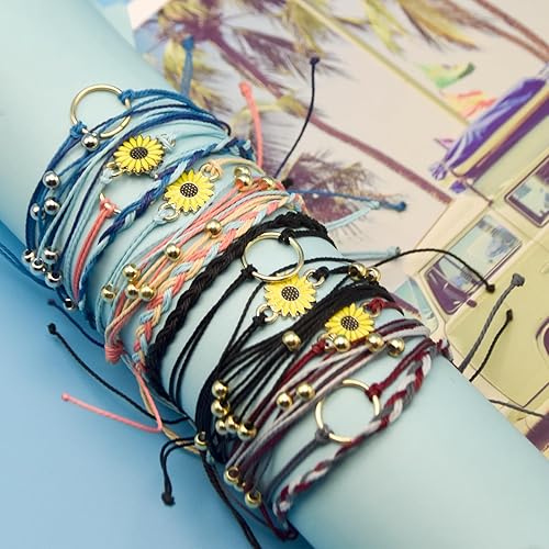 Miniatura 22 de 18 Pcs Boho Surfer Beach Bracelet Ankle Adjustable Beaded Anklets, Handmade Hippie Braided Bracelets Waterproof, String Rope Ankle Bracelets for Men