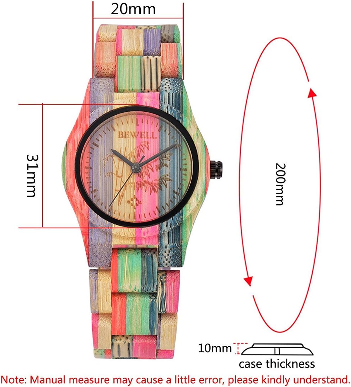 FANMIS Womens Mens Analog Quartz Fashion Sports WristWatches Nature Handmade Colorful Bamboo Wood Watch (Women Colorful)