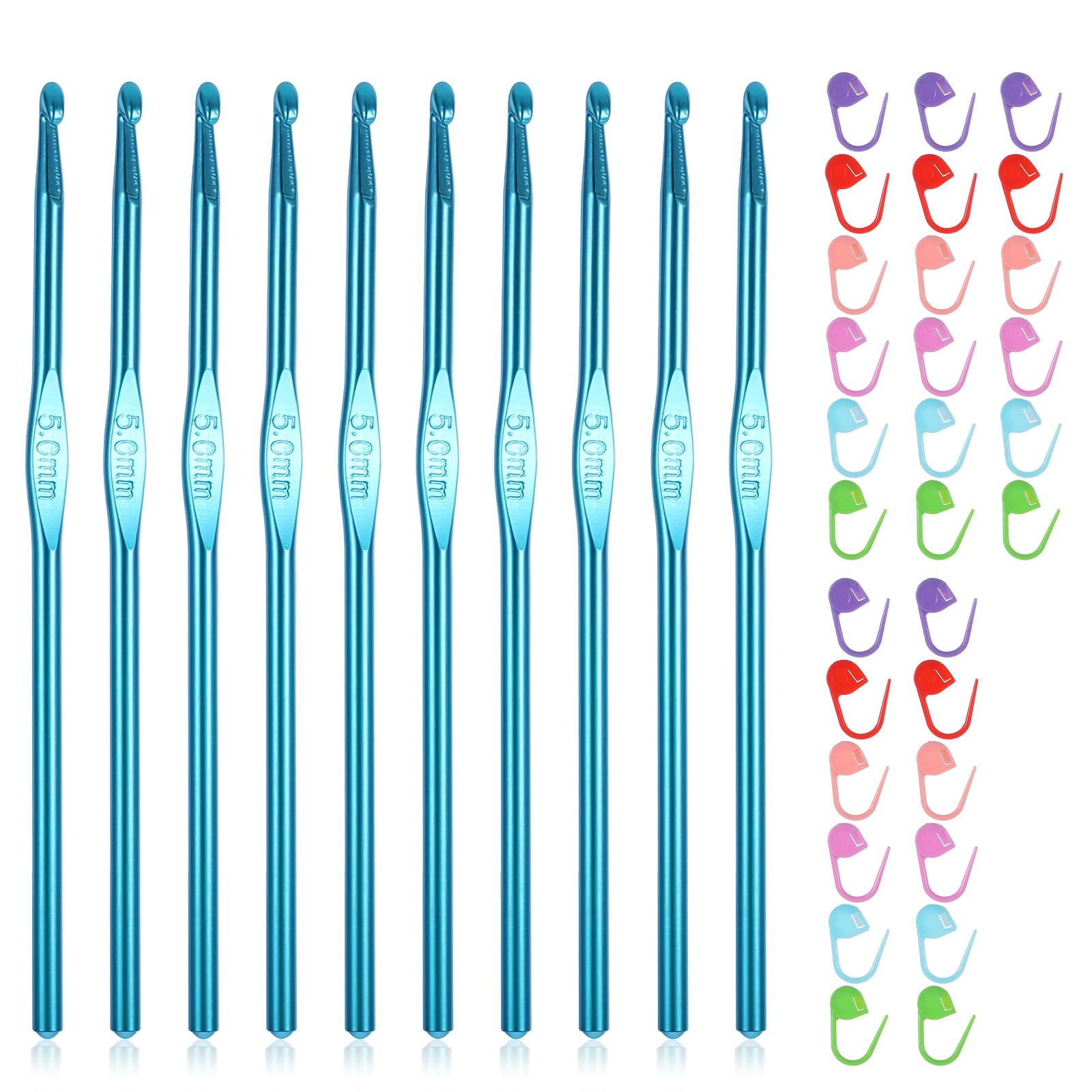 Tyqour 12 PCS Size 5 Crochet Hook 5 Mm Crochet Hook with Knitting Markers Set Aluminum Crochet Hooks for Beginners Crochet Needle for DIY Yarn Crafts