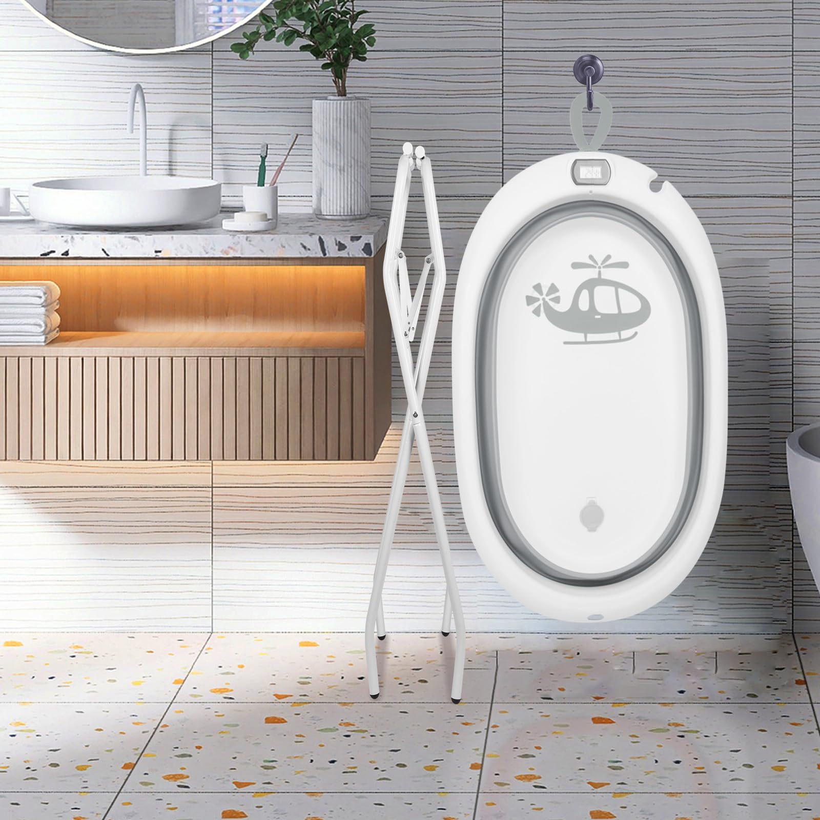 Baignoire Bébé Pliable avec Support sur Pied 85x47x85 cm Gris