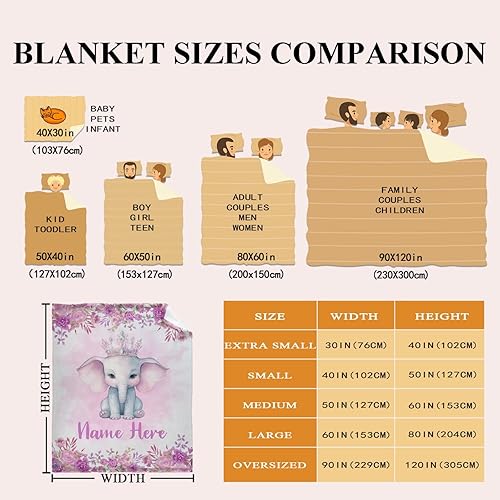 Miniatura 71 de Manta personalizada con diseño de jirafa y elefante, manta de franela suave, acogedora y ligera con nombre para sofá, cama, sofá, regalo, unisex