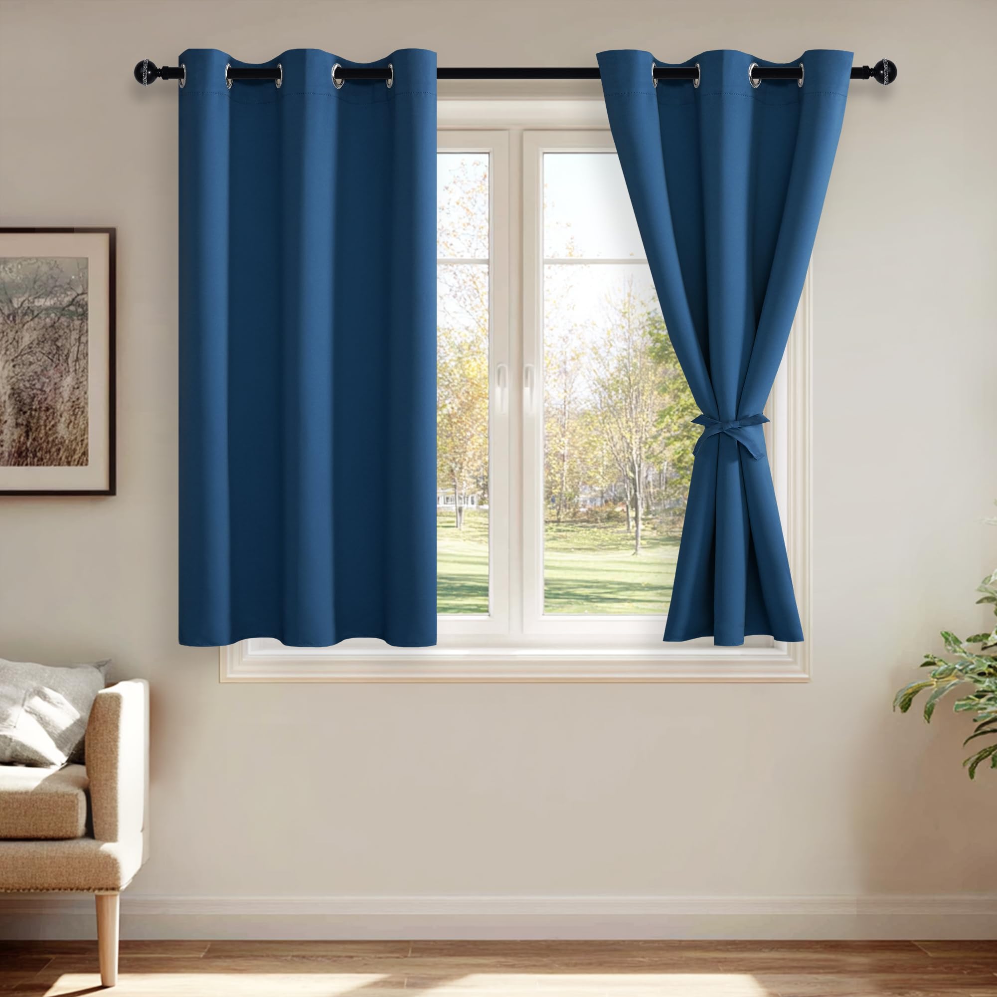 JIUZHEN Blackout Curtains for Bedroom Thermal Insulated, Light Blocking/Noise Reducing Grommet Curtain Drapes for Living Room, Set of 2 Curtain Panels