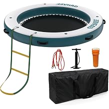 2.4m 2.4m Heavy Duty Inflatable Floating Dock, PVC Floating Water Raft with Hammock, Non-Slip Top, Pump & Ladder, Multi-Person Floating Mat for Pool Lake Beach Activities