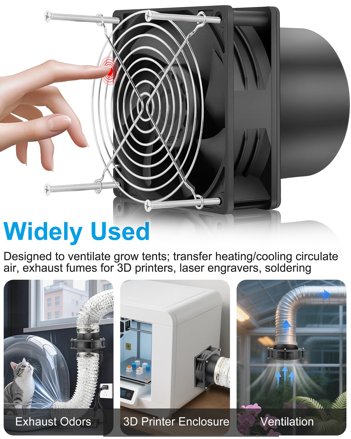 GDSTIME Ventilateur axial 120 mm x 38 mm 12 V DC avec bride de conduit de 10,2 cm à vitesse variable