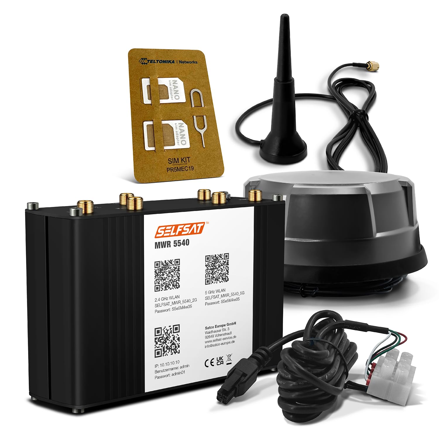 SELFSAT MWR 5540 5G Cat 12 Routeur Wi-FI jusqu'à 2,6 Gbps avec antenne panoramique Noir