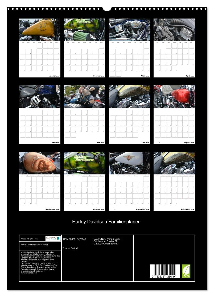 Harley Davidson Familienplaner (hochwertiger Premium Wandkalender 2026 DIN A2 hoch), Kunstdruck in Hochglanz: Familienplaner für Harley-Fans (CALVENDO Hobbys)