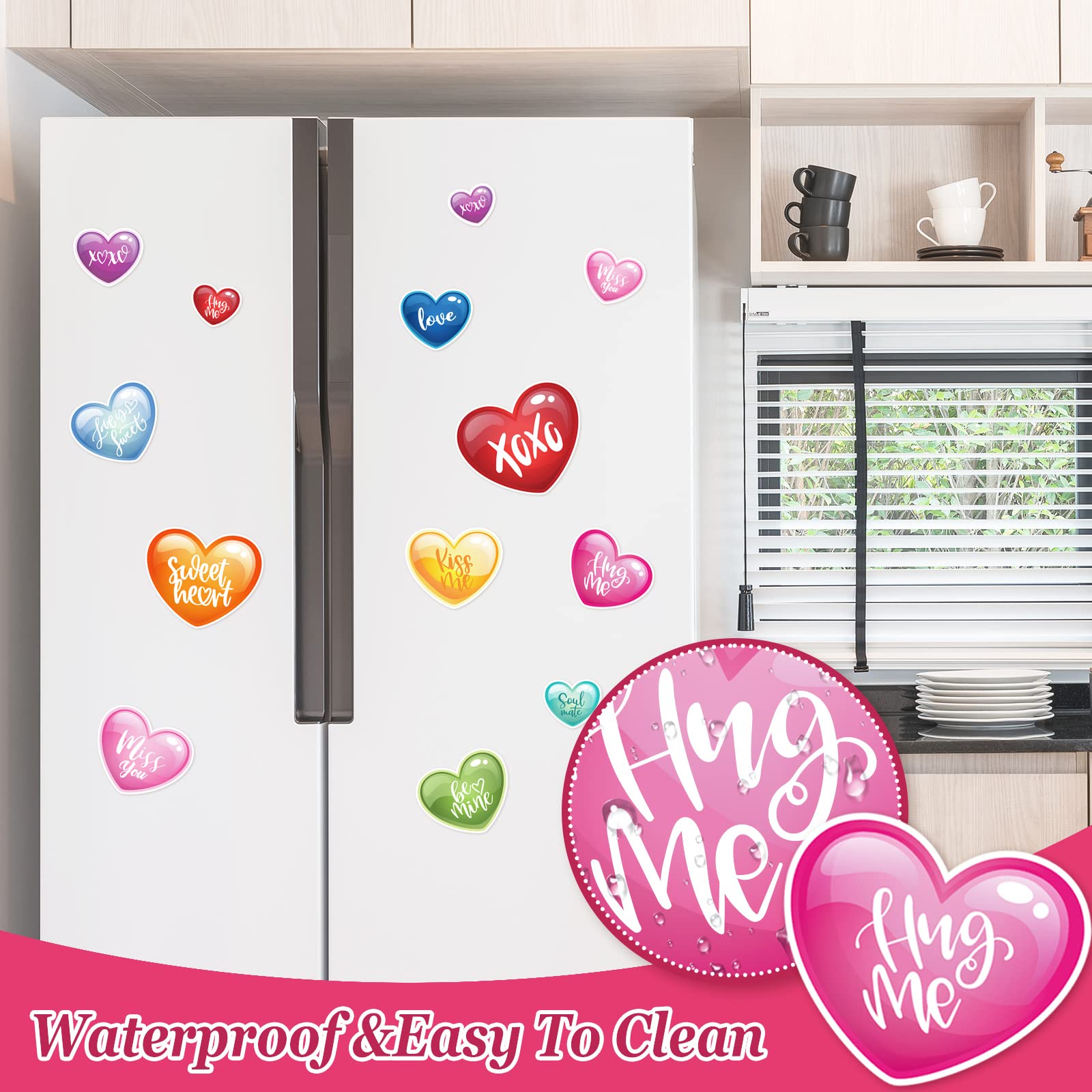 JarThenaAMCS 24 Pcs Valentine's Day Garage Door Magnet Stickers - Red Pink Conversation Hearts