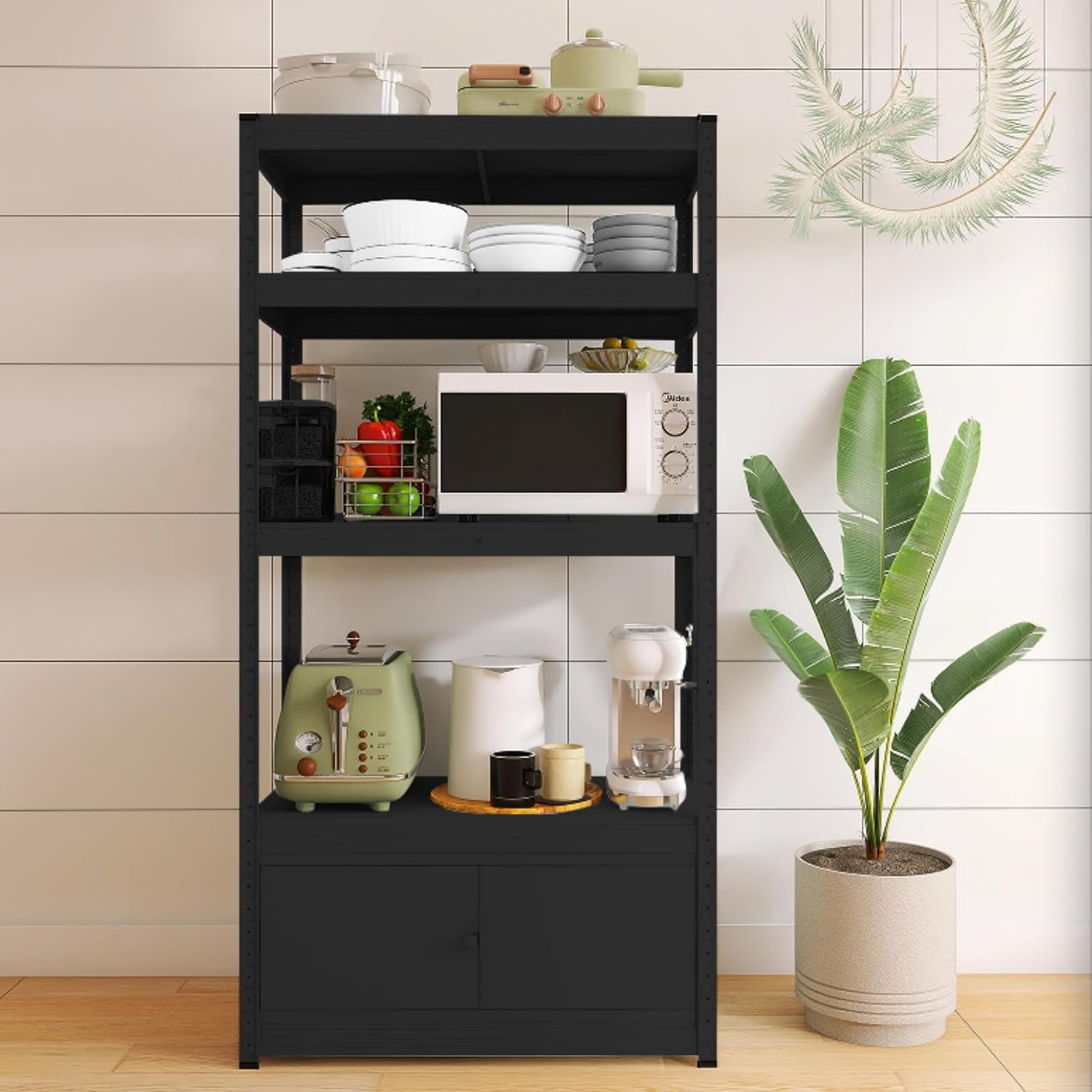 2000LBS Storage Shelves Fitted Cabinet 11.2" H x 31.5" W x 15.7" Metal Modular System Suitable for 4-Tiers and 5-Tiers Utility Rack Shelf (Black Cabinet, 31.5 * 15.75 * 11.22)
