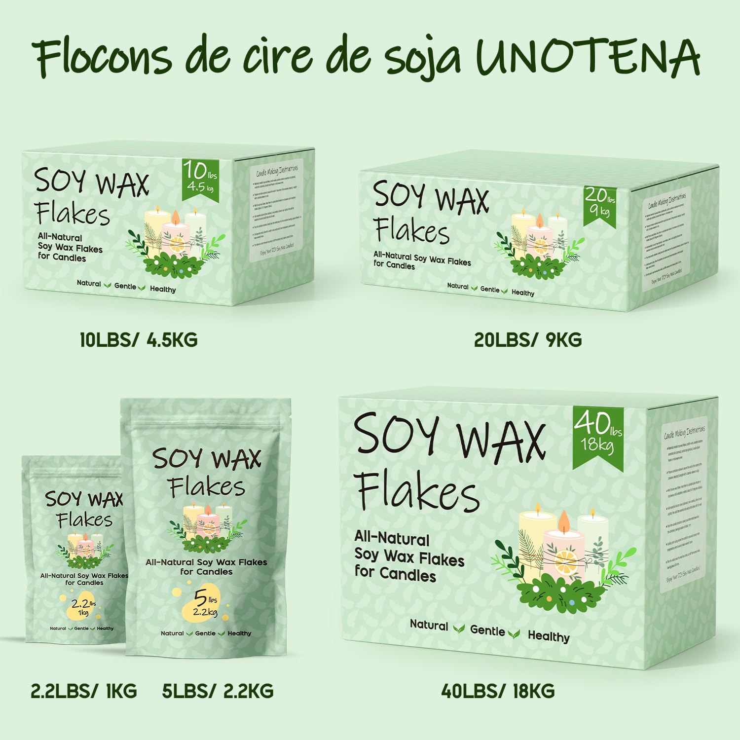 UNOTENA Cire de Soja Pour Bougies, Cire Pour Bougies 226g/9kg/18kg, Cire Pour Bougies À Verser, Cire de Soja Biologique 100% Naturelle Pour Bougies[ 4.5KG ]