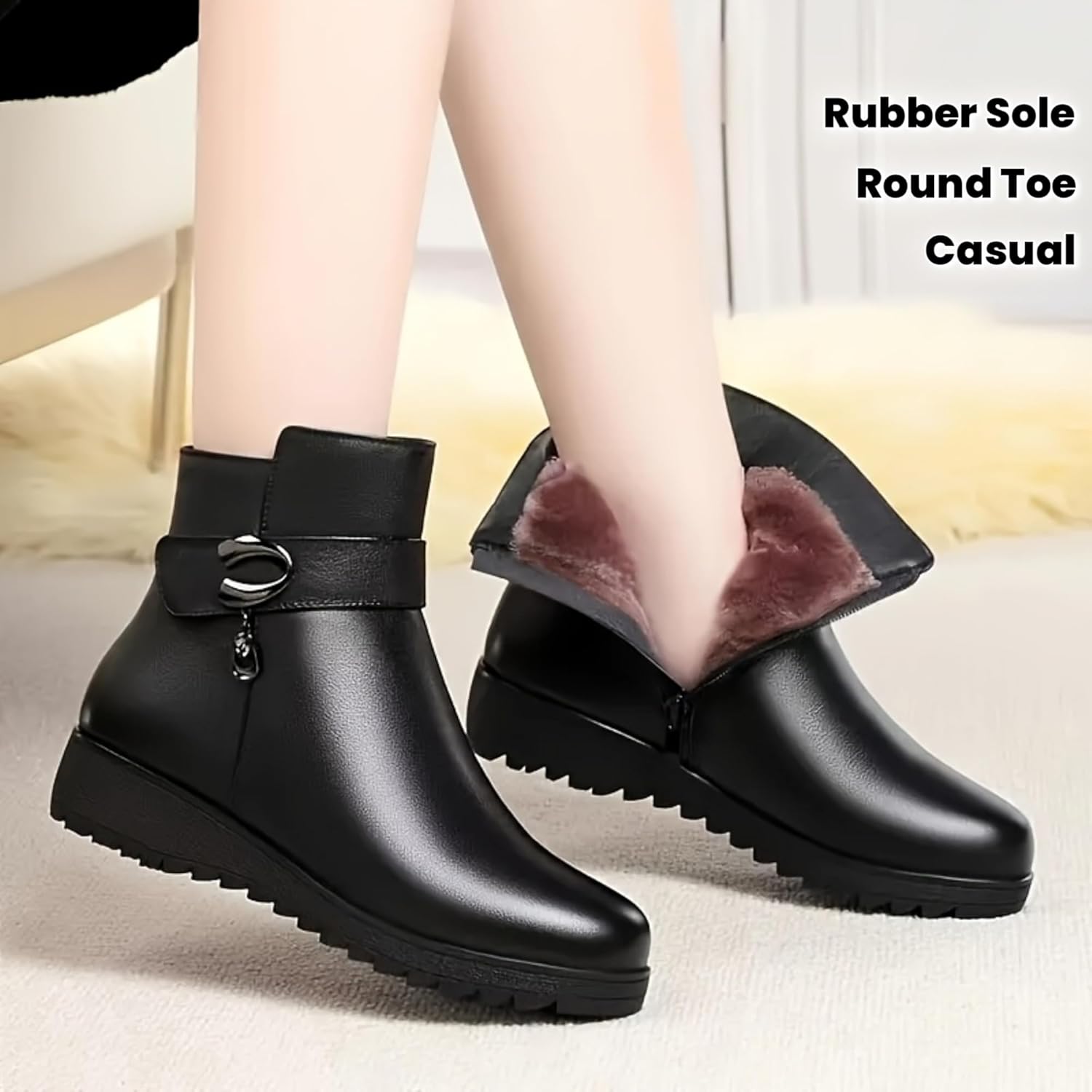 Women's Winter Snow Boots with Plush & Thick Rubber Sole Warm Traction Shoes for Ice, Snow Casual Outdoor Winter Foot