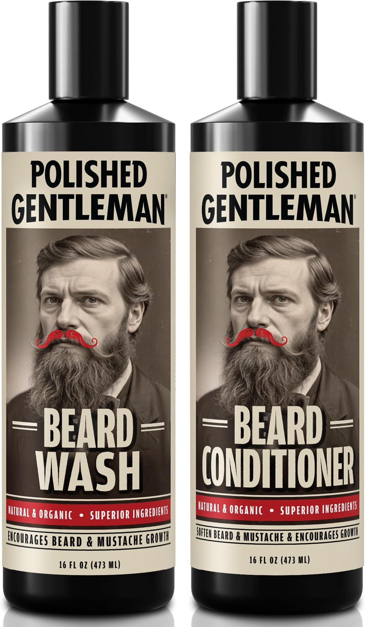 Beard Growth and Thickening Shampoo and Conditioner Set - Beard Care With Organic Beard Oil - Facial Hair Growth For Men - For Younger Looking Beard - Rapid Beard Growth (16 oz) - Made by USA