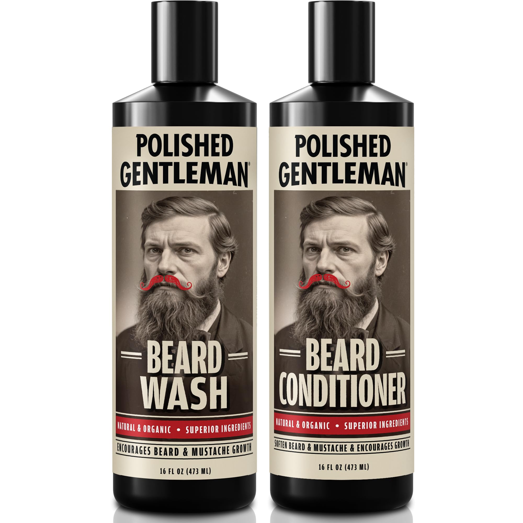 Beard Growth and Thickening Shampoo and Conditioner Set - Beard Care With Organic Beard Oil - Facial Hair Growth For Men - For Younger Looking Beard - Rapid Beard Growth (16 oz) - Made by USA