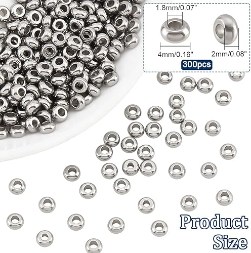 Miniatura 2 de NBEADS 300 piezas de cuentas de acero inoxidable, cuentas rondelle espaciadoras de 4x2mm para hacer joyas y manualidades, agujero 1.8mm
