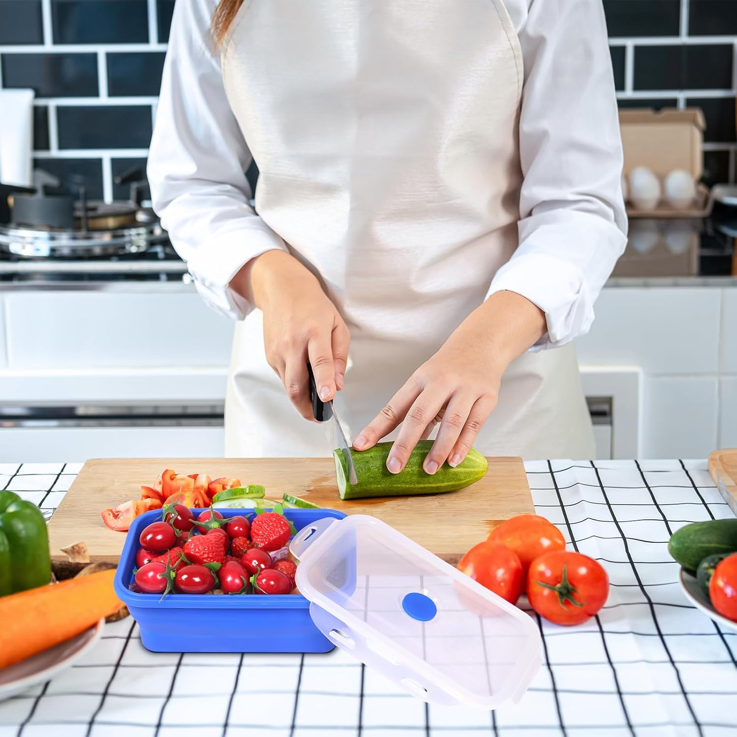 5 Pack Collapsible Silicone Food Storage Containers with Leak-Resistant Lids, 27oz Bento Lunch Boxes, for Kitchen, Office, Camping, Travel, BPA Free