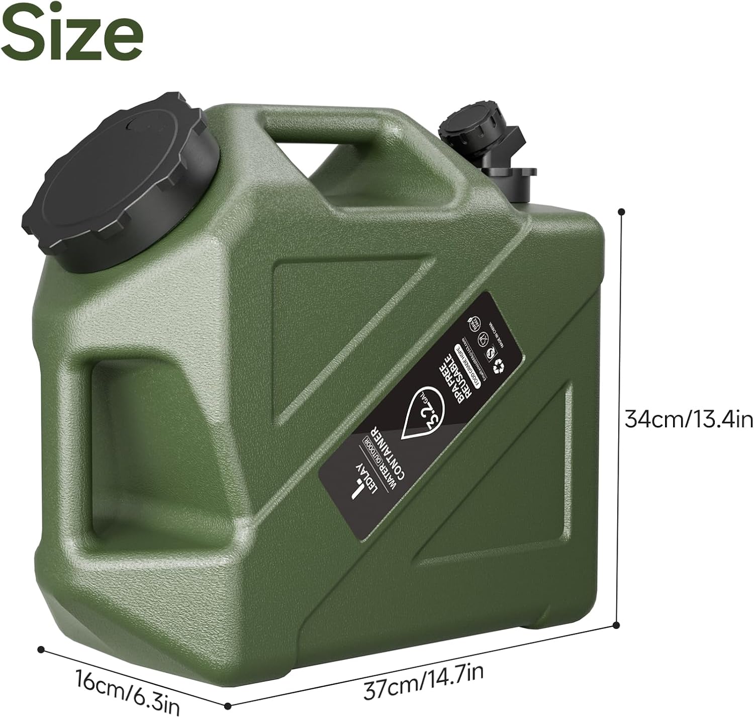 3.2GAL Camping Water Jug, Portable Water Storage Container with Spigot, Leak-Proof Lid & Dual Handles, Outdoor Water Tank for Camping, RV, Emergency Preparedness