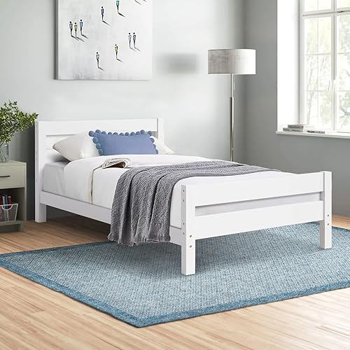 Miniatura 5 de windaze Cama individual marco de cama de madera con cabecera y estribo para niños adolescentes y adultos soporte de listones de plataforma