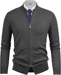 Men's 2-Way Zip Cardigan Sweaters Full Zip Stand Casual Knitted Sweater