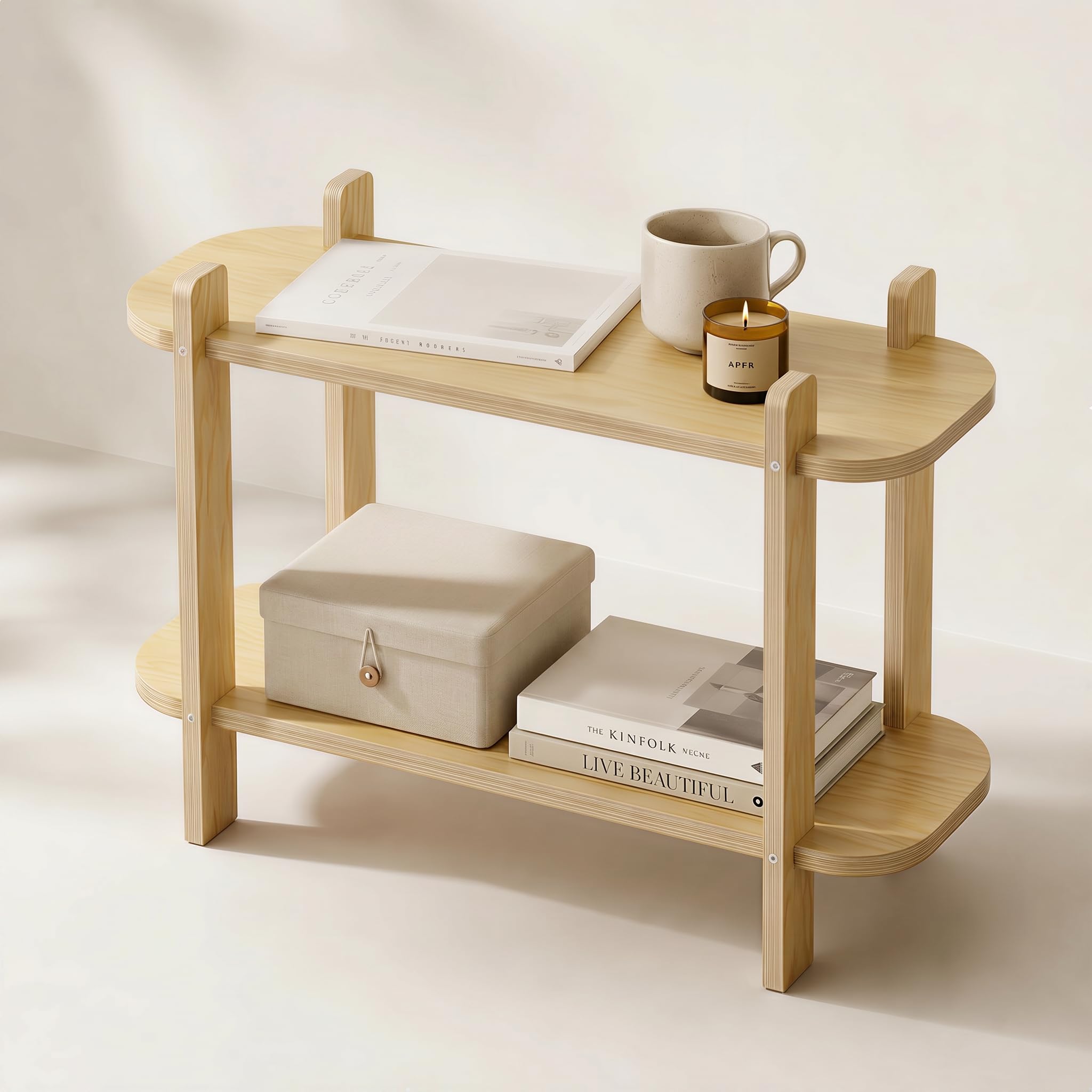 Klippehop Bookshelf, Wood Shelf Bookcase, Book Shelf 2-Tier, Natural