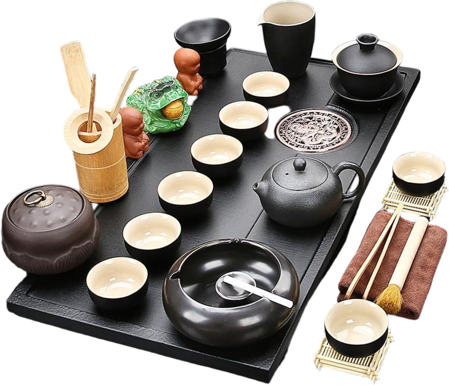 MOYEE 茶具套装家用客厅乌金瓷石茶盘 Chinese Gongfu Tea Tray 排水小型石英石茶台办公泡茶海整套 A132