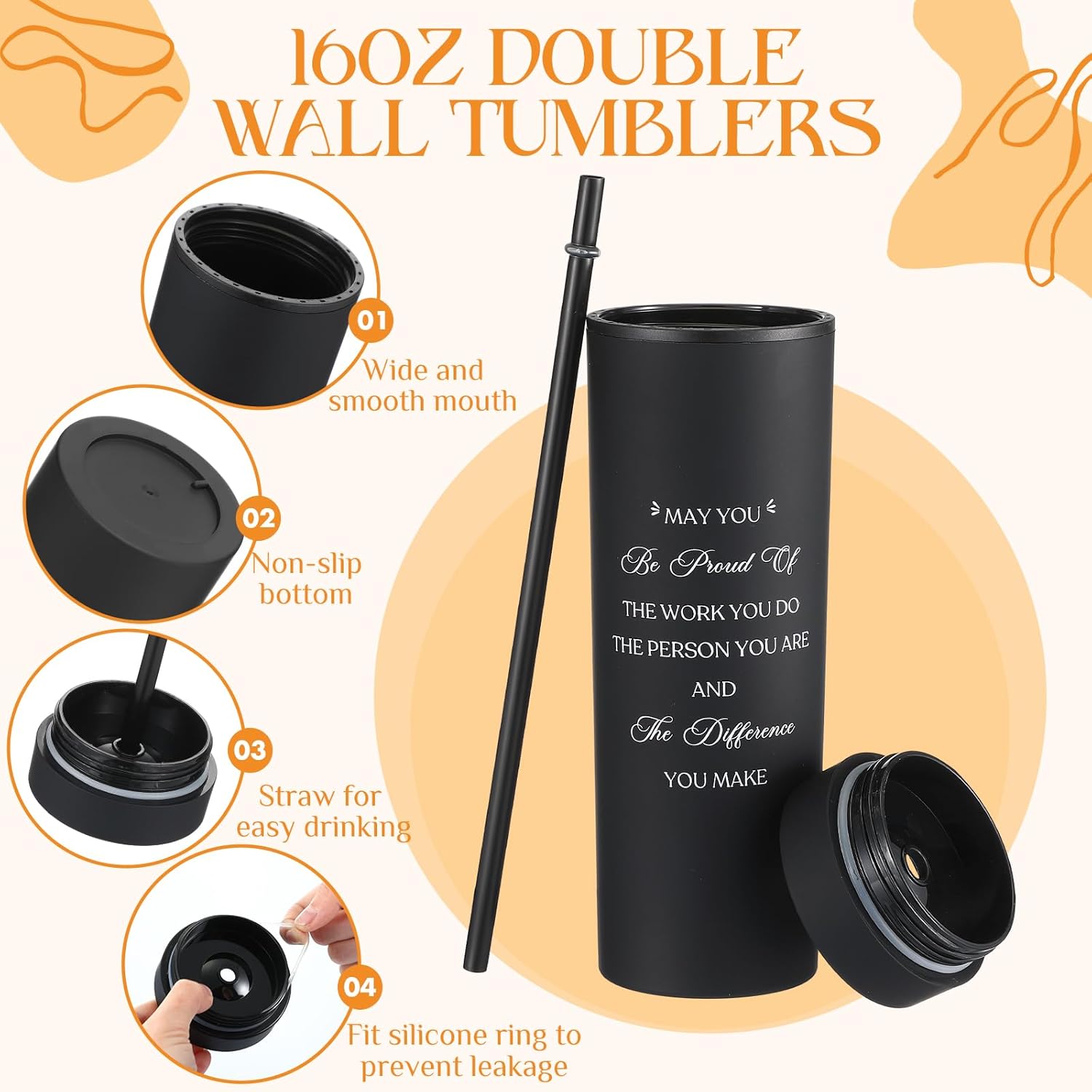 Dunzoom 6 Set Employee Appreciation Gifts Thank You Gifts for Coworker 16 oz Tumbler Cups with Lids Straws Inspirational Notebooks with Ballpoint Keychains for Teacher Nurse Work Business Team Staff