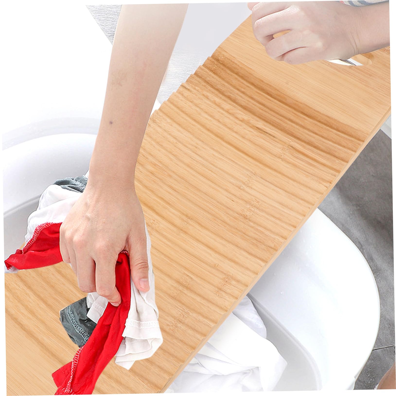 Cabilock ASSE per Lavare i Vestiti in bambù Naturale, Superficie Ondulata Antiscivolo, Delicata sui Capi, 50x18cm per Bucato in Casa